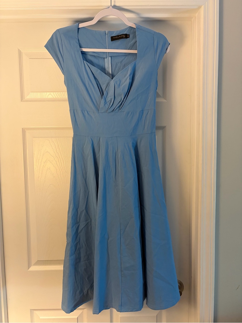 Moulinette Soeurs Sky-Blue Midi Fit & Flare Dress